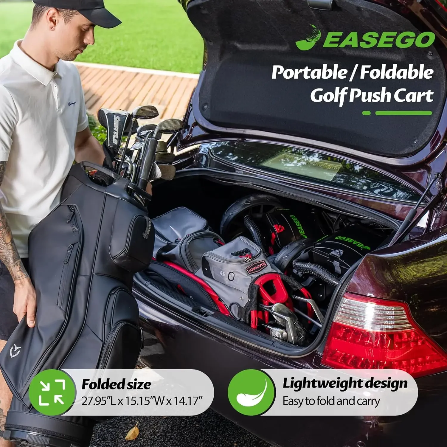 Golf Push Cart Three Wheel Fol - Pull Cart Fold avaliação e preço