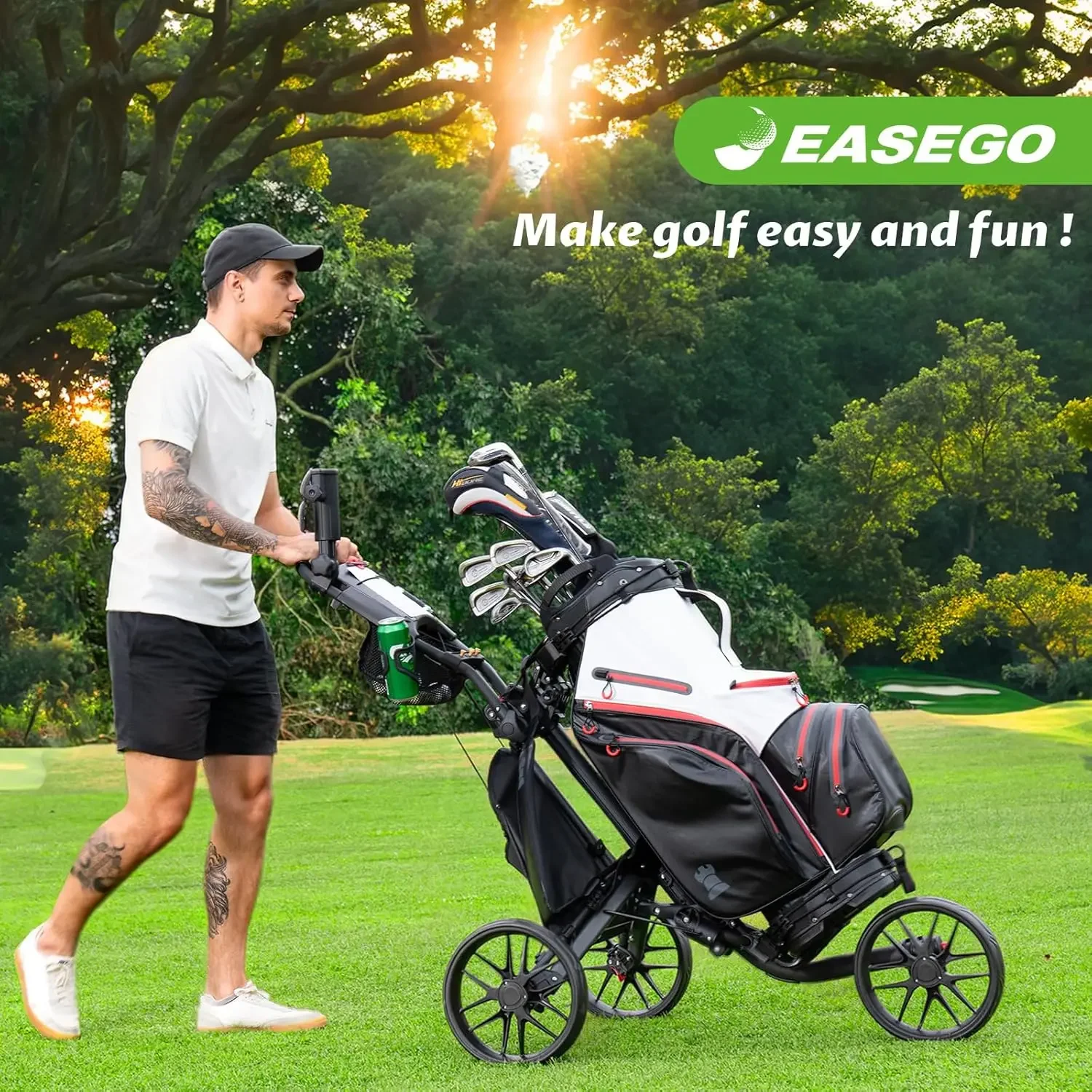 Golf Push Cart Three Wheel Fol - Pull Cart Fold avaliação e preço