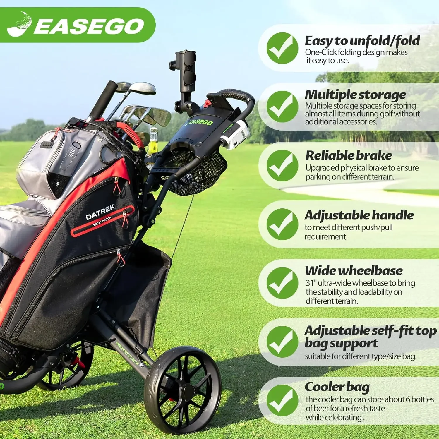 Golf Push Cart Three Wheel Fol - Pull Cart Fold avaliação e preço